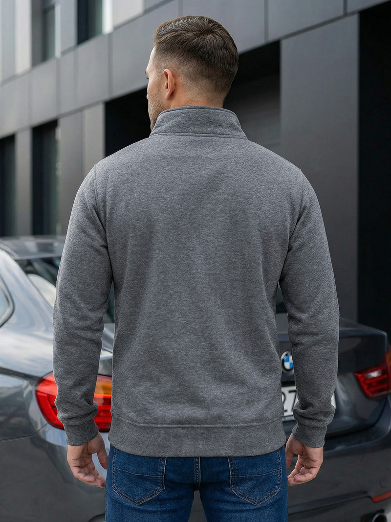 Vīriešu džemperis ar rāvējslēdzēju tumši pelēks OZONEE JS/2002Z