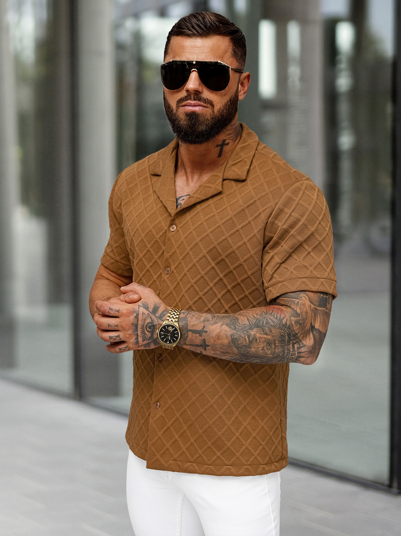 Vīriešu krekls ar īsām piedurknēm brūna OZONEE O/B2257