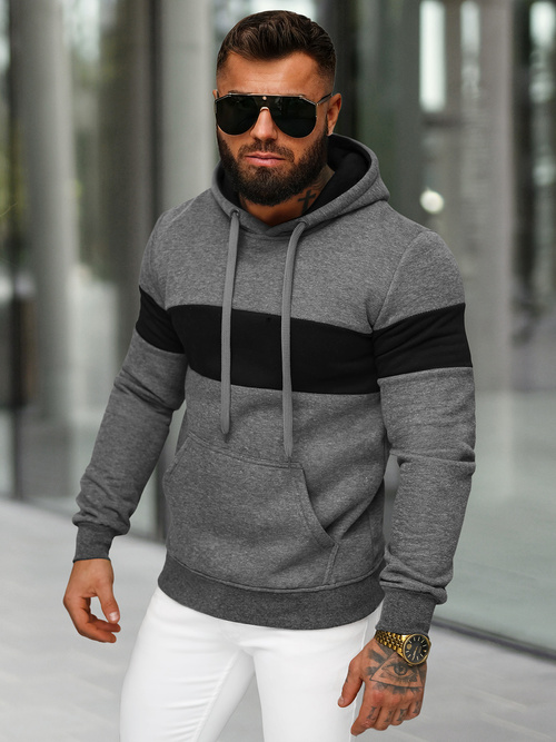 Vīriešu džemperis ar kapuci grafīta OZONEE JS/8B1316/5