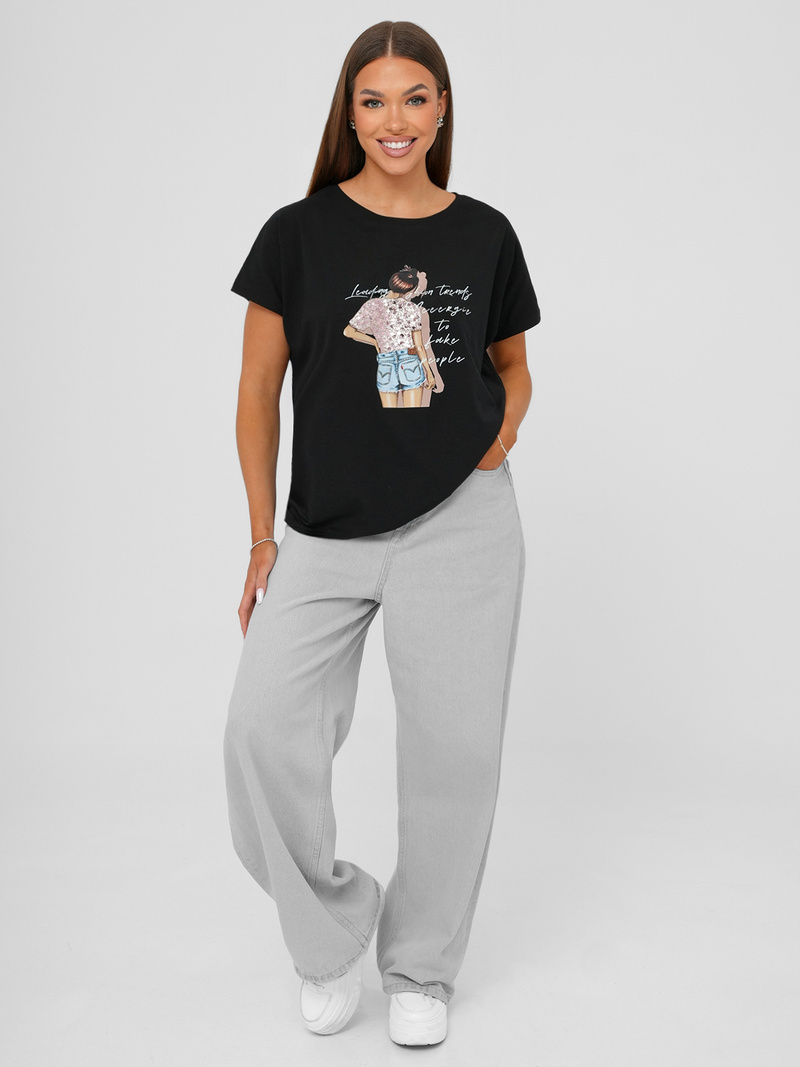 Sieviešu T-krekls Melns OZONEE JS/95T2573/3