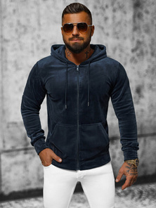 Vīriešu velūra džemperis ar kapuci tumši zila OZONEE JS/8B1168/25