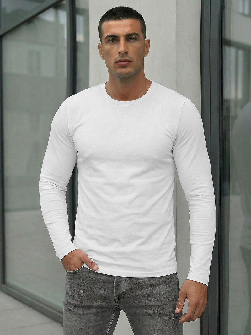 Vīriešu t-krekls ar garām piedurknēm balts OZONEE JS/DB71/2