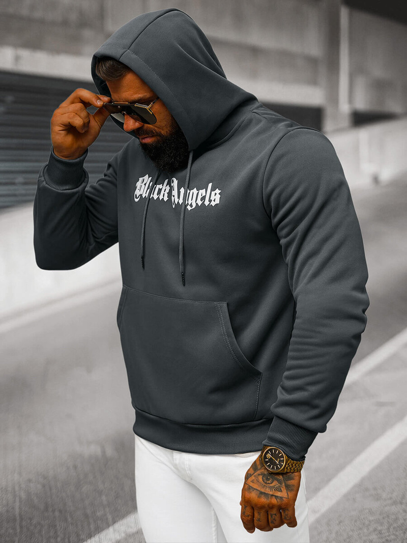 Vīriešu džemperis ar kapuci grafīta OZONEE JS/27B6509/5