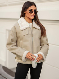 Sieviešu ādas jaka smilšu OZONEE JS/11Z8178