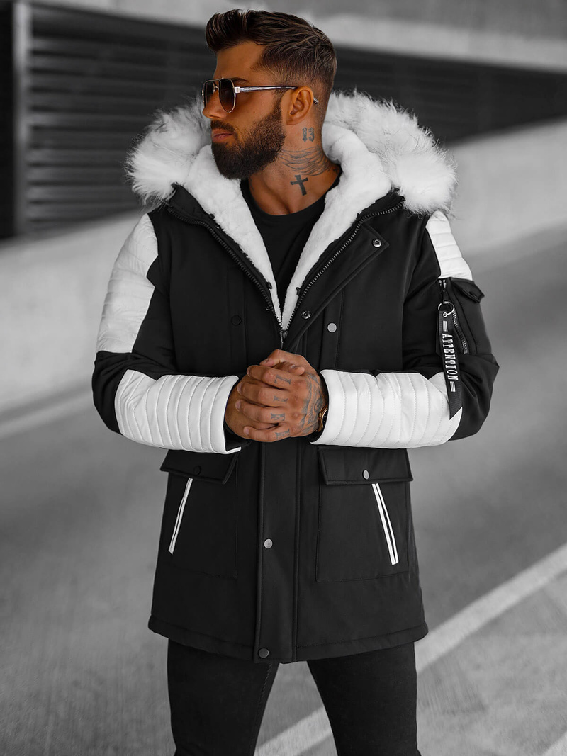 Vīriešu parka melni-balta OZONEE O/5832Z