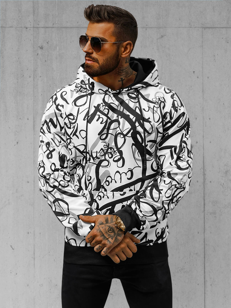 Vīriešu džemperis ar kapuci balta OZONEE JS/8B1153/1