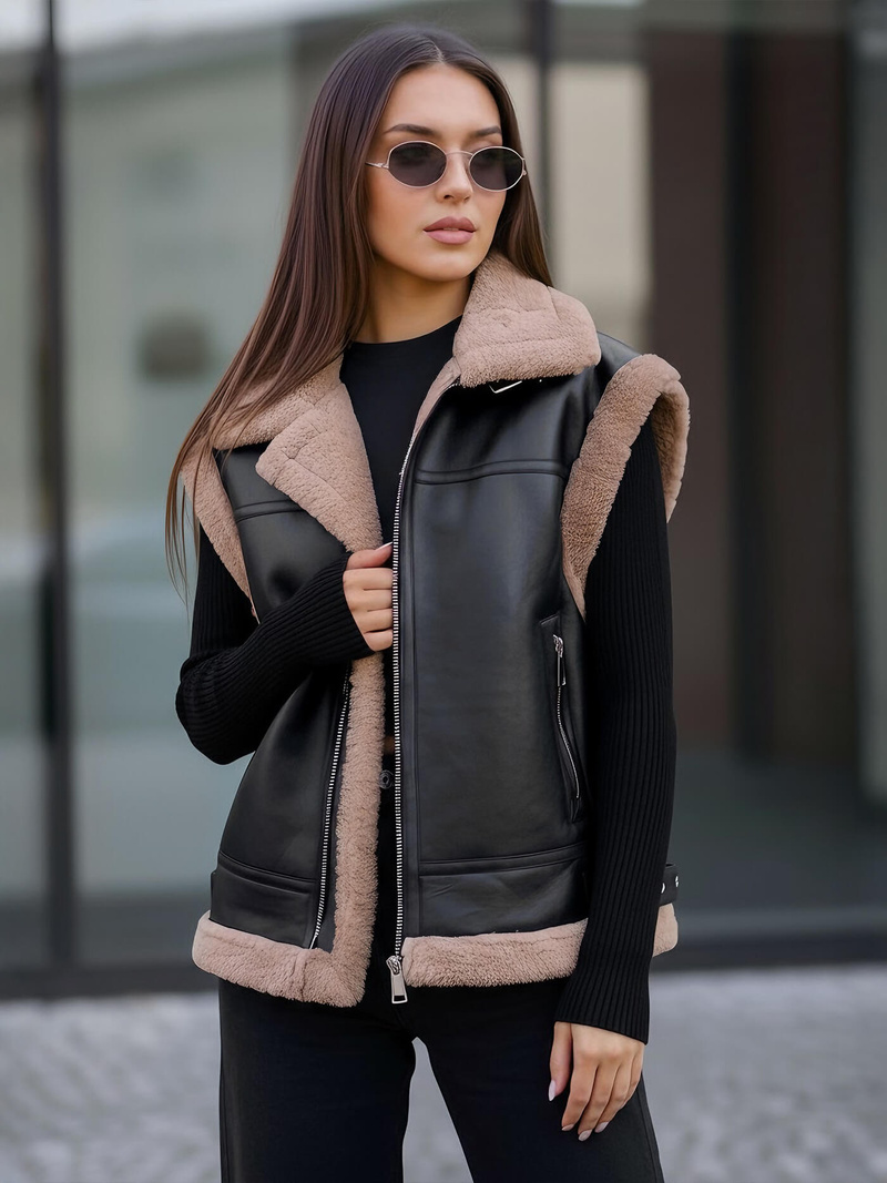 Sieviešu ādas veste melna OZONEE JS/61M8503/392Z