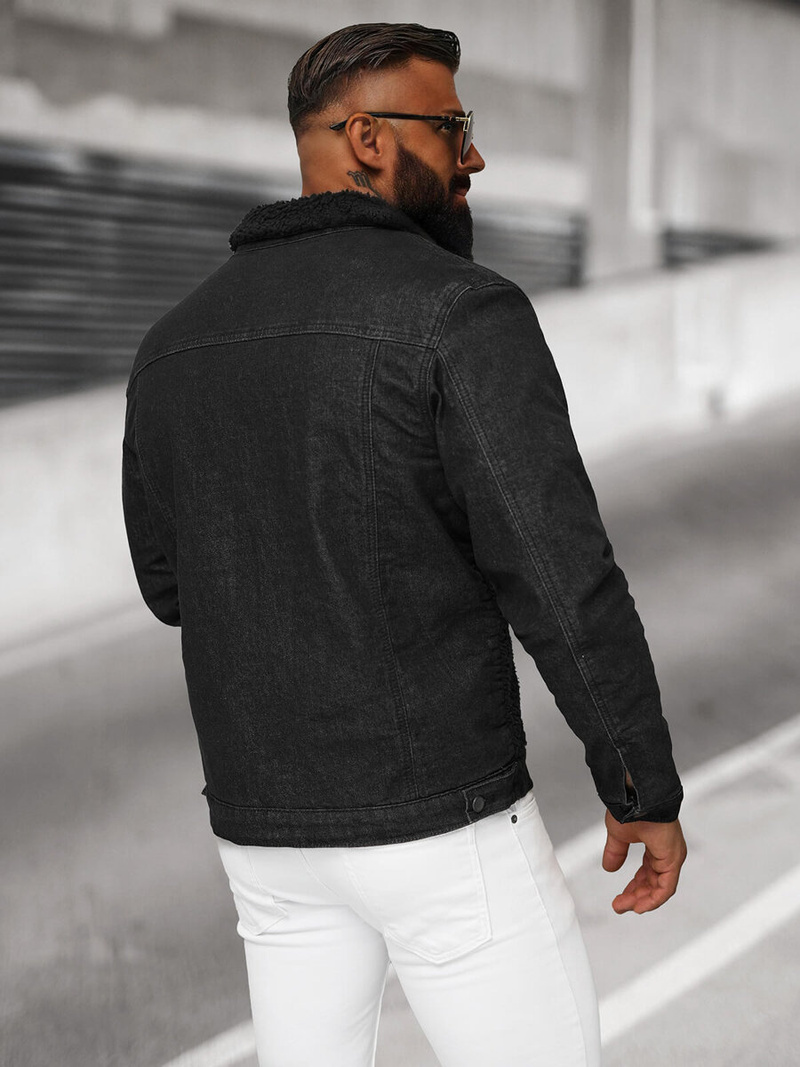 Vīriešu džinsu jaka šerpa melna OZONEE NB/MJ533NZ