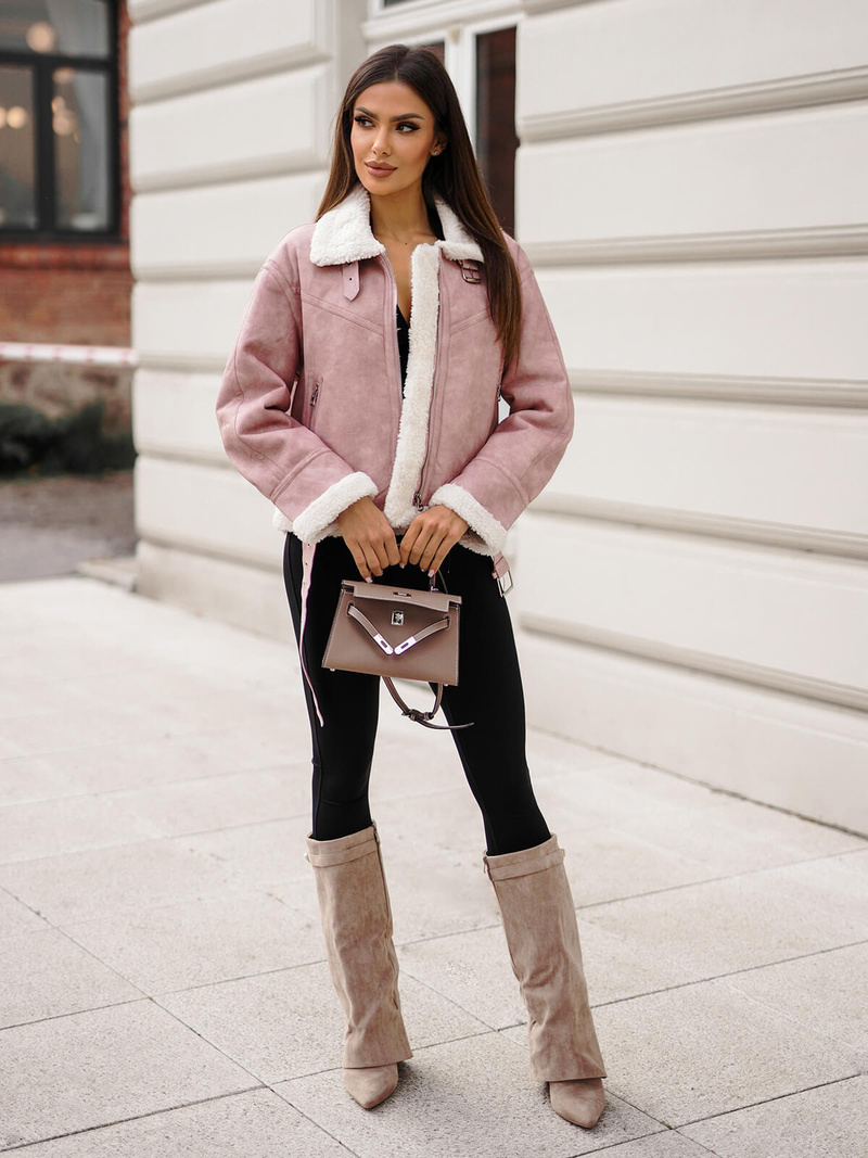 Sieviešu ādas jaka pulveris sārts OZONEE O/81331