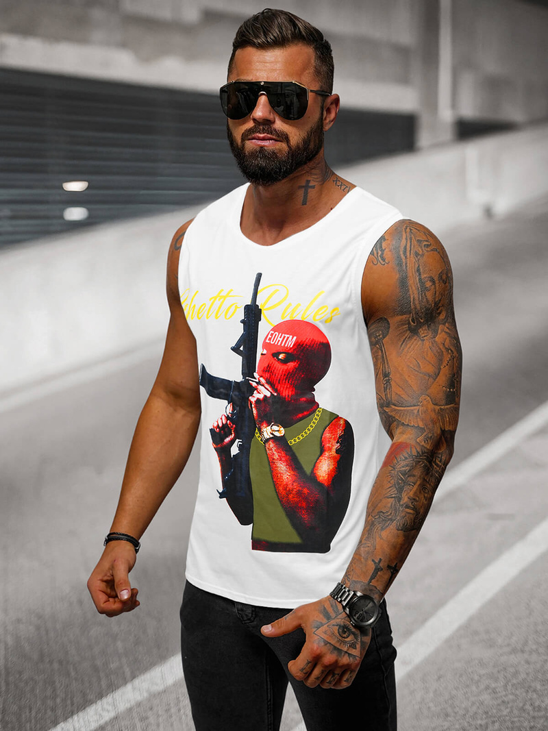 Vīriešu t-krekls bez piedurknēm balts OZONEE O/T107/1