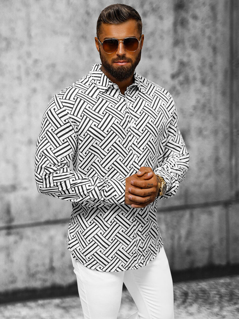 Vīriešu krekls melni-balts OZONEE E/9000/3Z