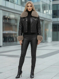 Sieviešu ādas jaka melni-smilšu OZONEE JS/61M8513/392B