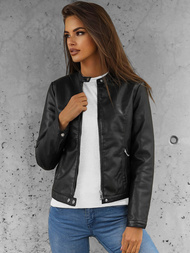 Sieviešu ādas jaka melna OZONEE JS/11Z8008Z