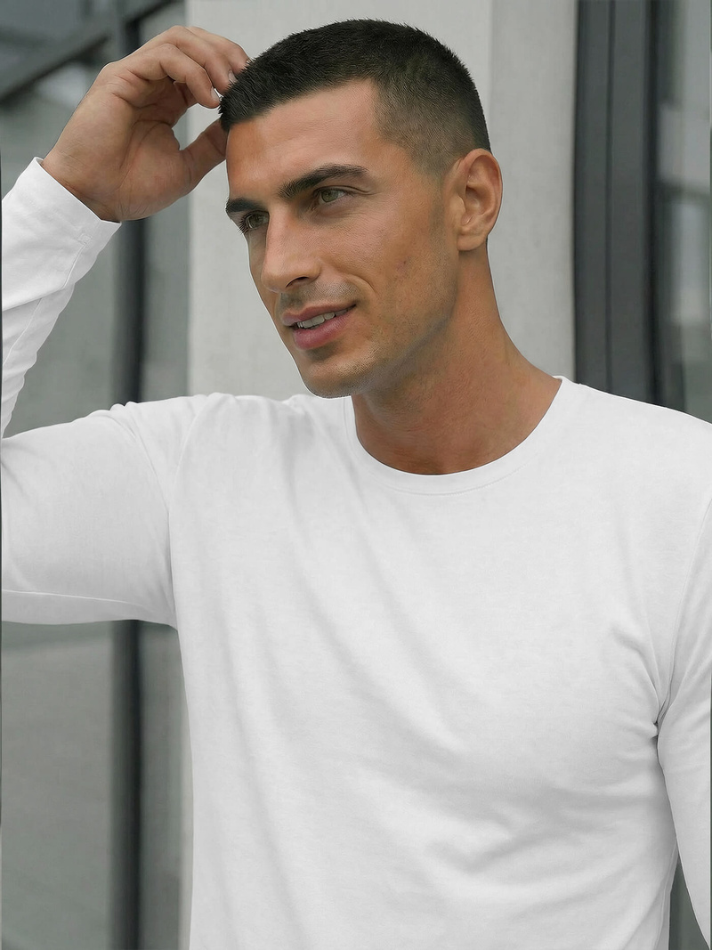 Vīriešu t-krekls ar garām piedurknēm balts OZONEE JS/DB71/2