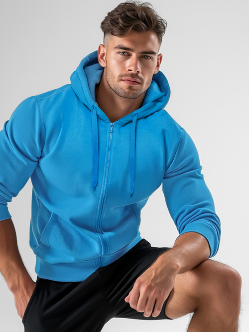 Vīriešu džemperis ar kapuci gaiši zils OZONEE JS/2008