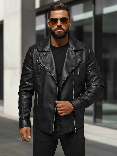 Vīriešu ādas virsjaka melna OZONEE JS/11Z8067Z