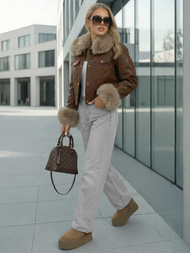 Sieviešu ādas jaka šokolāde OZONEE JS/61M8513/158