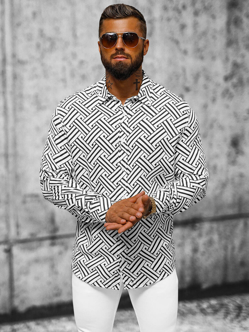 Vīriešu krekls melni-balts OZONEE E/9000/3Z