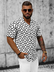 Vīriešu krekls ar īsām piedurknēm balti-melna OZONEE E/1400/139Z