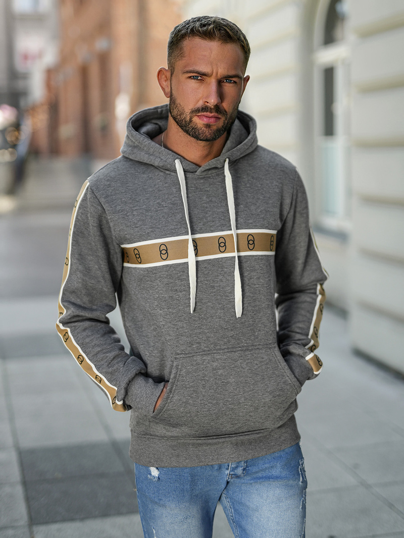 Vīriešu džemperis ar kapuci grafīta OZONEE JS/8B1729/5