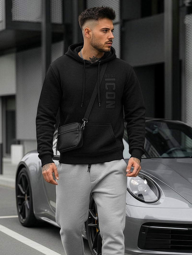 Vīriešu džemperis ar kapuci melna OZONEE JS/8B1973/3