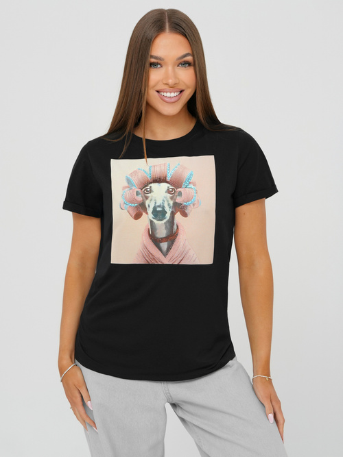 Sieviešu t-krekls melni-sārts OZONEE JS/YJ77726