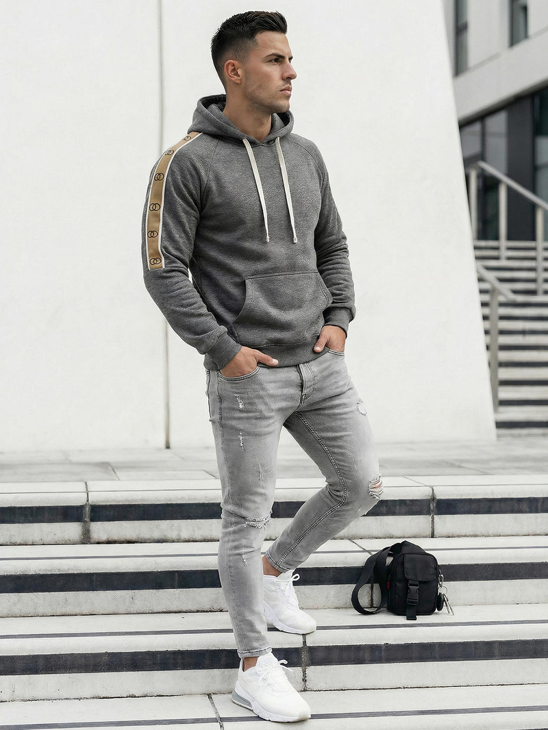 Vīriešu džemperis ar kapuci grafīta OZONEE JS/8B1730/5Z