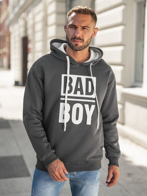 Vīriešu džemperis ar kapuci grafīta OZONEE JS/65B3909/5