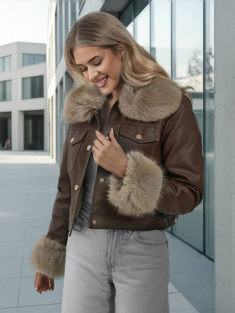 Sieviešu ādas jaka šokolāde OZONEE JS/61M8513/158