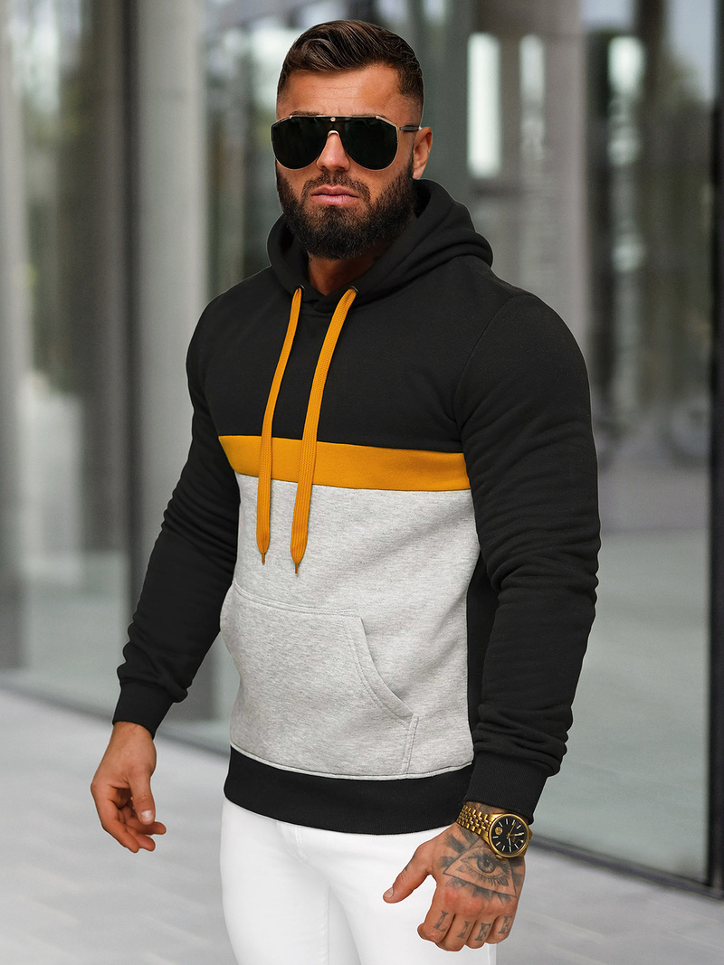 Vīriešu džemperis ar kapuci melna OZONEE JS/8B1319/3