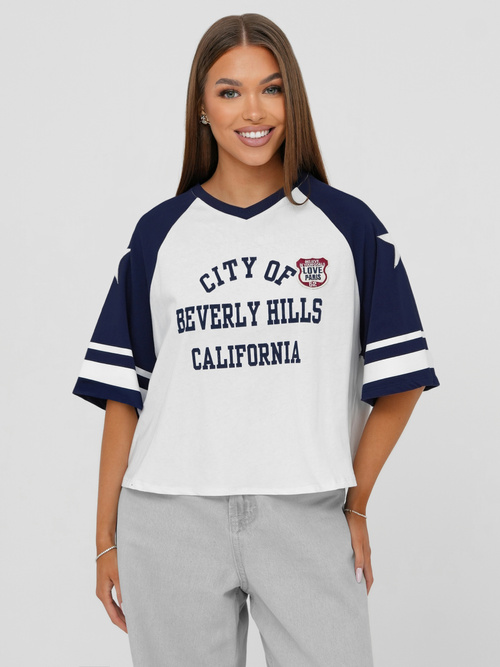 Sieviešu t-krekls balti-tumši zils OZONEE JS/R62493