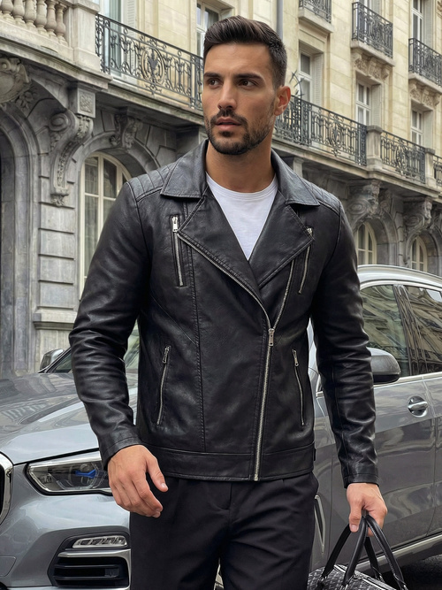 Vīriešu ādas virsjaka melna OZONEE JS/11Z8067Z