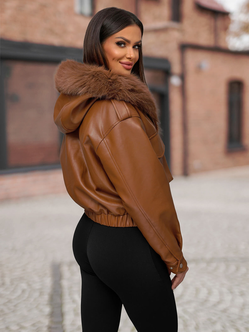 Sieviešu ādas jaka brūna OZONEE O/G125