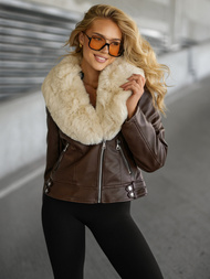 Sieviešu ādas jaka šokolāde OZONEE JS/61M8508/158