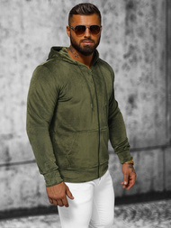 Vīriešu velūra džemperis ar kapuci haki OZONEE JS/8B1168/29