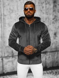 Vīriešu velūra džemperis ar kapuci grafīta OZONEE JS/8B1168/6