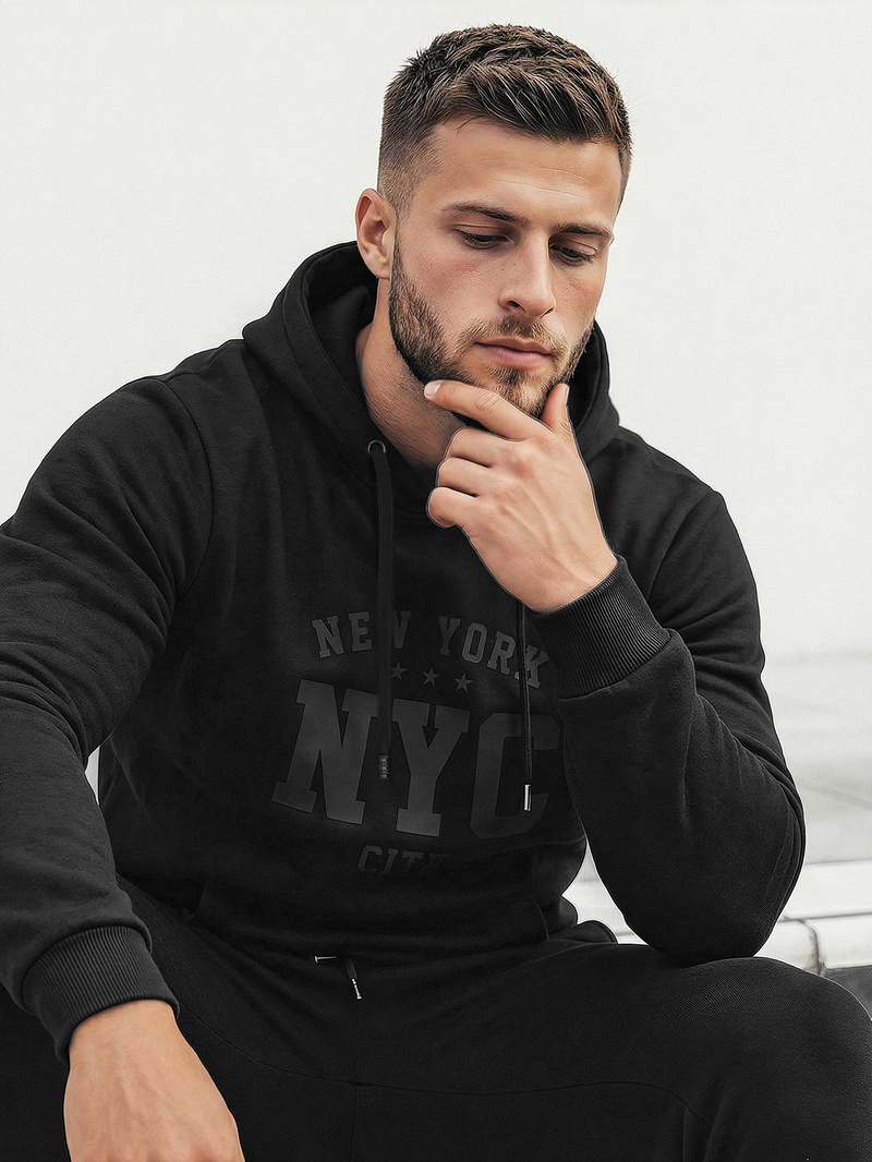 Vīriešu džemperis ar kapuci melna OZONEE JS/8B1971/3