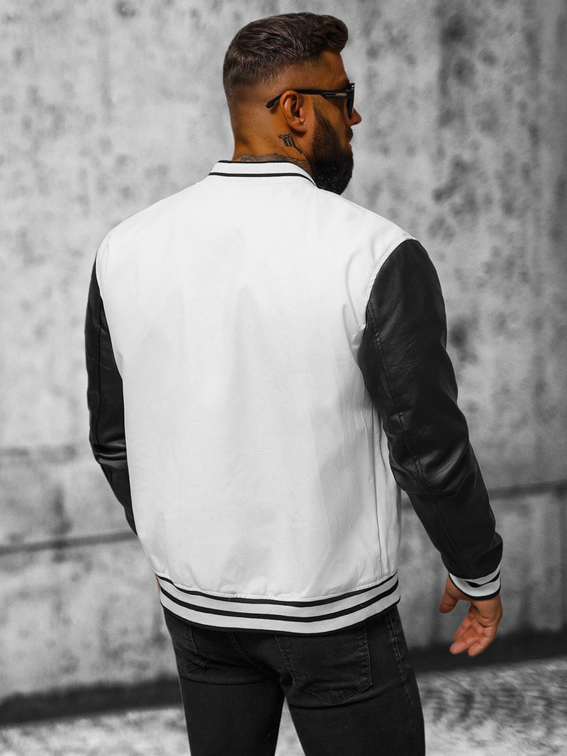 Vīriešu ādas virsjaka balti-melna OZONEE JS/11Z8068