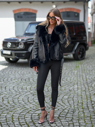 Sieviešu ādas jaka melna OZONEE JS/61M8507/392A