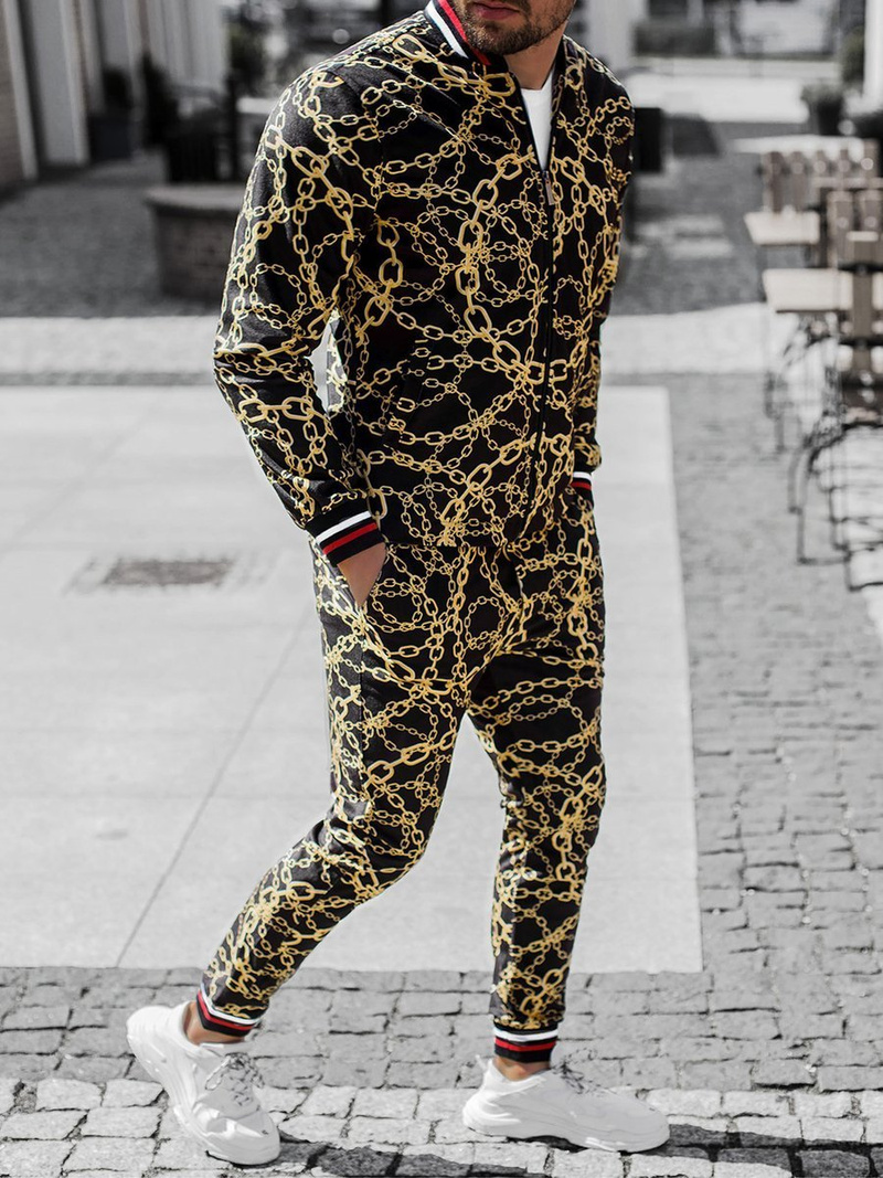 Vīriešu komplekts - Virsjaka un chino bikses, melns un zelts OZONEE O/5555/21