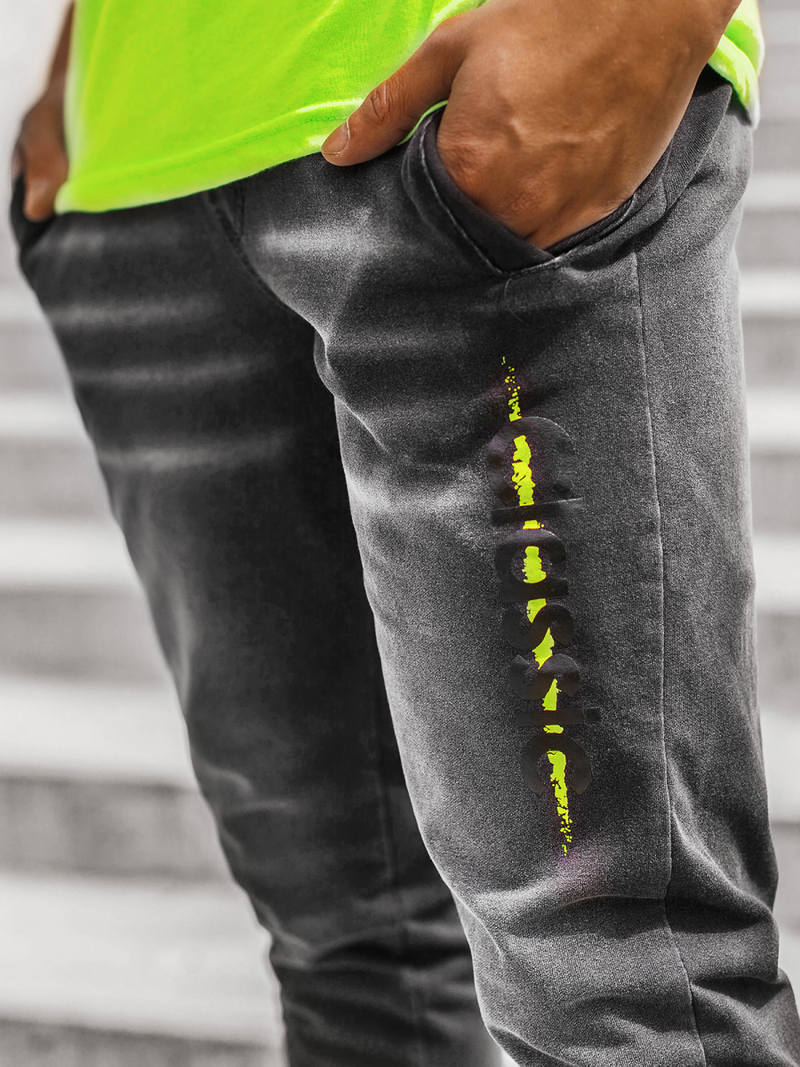 Vīriešu jogger bikses melnas-zaļas OZONEE JS/KK1102-2