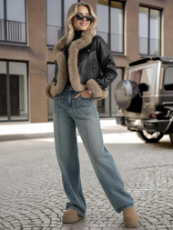 Sieviešu ādas jaka melna OZONEE JS/61M8517/392