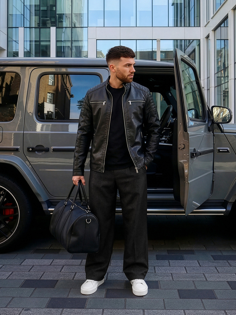 Vīriešu ādas virsjaka melna OZONEE JS/11Z8137