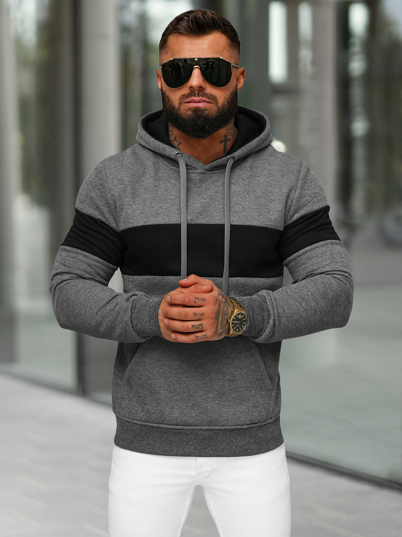 Vīriešu džemperis ar kapuci grafīta OZONEE JS/8B1316/5