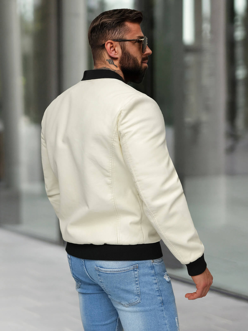 Vīriešu ādas virsjaka ecru OZONEE JS/11Z8107