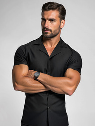 Vīriešu krekls ar īsām piedurknēm melns OZONEE O/Y971TZ