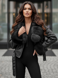 Sieviešu ādas jaka melna OZONEE JS/61M8511/392AZ