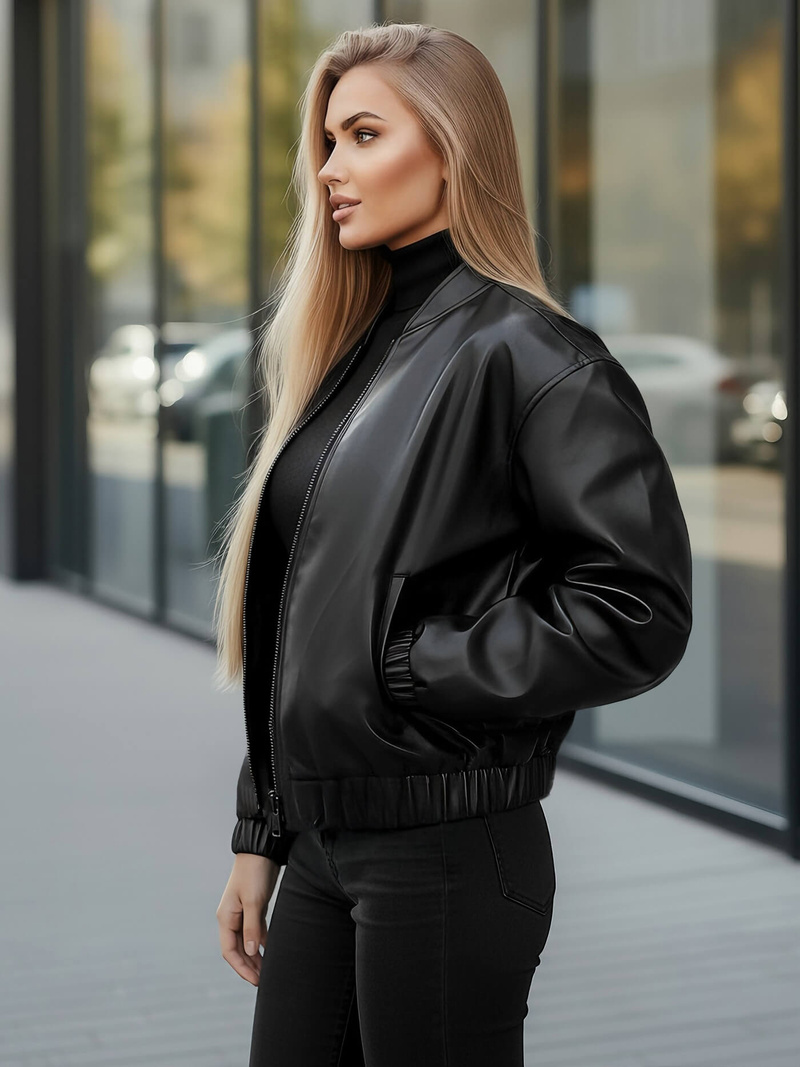 Sieviešu ādas jaka melna OZONEE JS/11Z8281