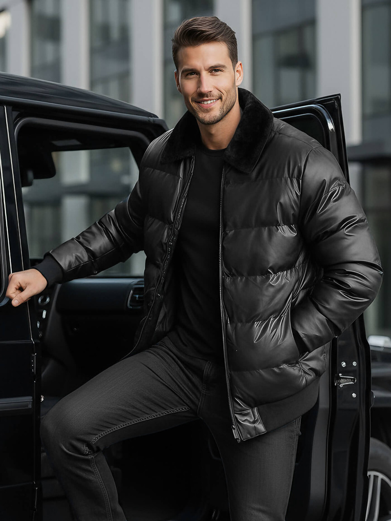 Vīriešu ādas virsjaka melna OZONEE O/M795Z