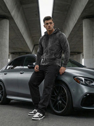 Vīriešu velūra džemperis ar kapuci grafīta OZONEE JS/8B1168/6Z